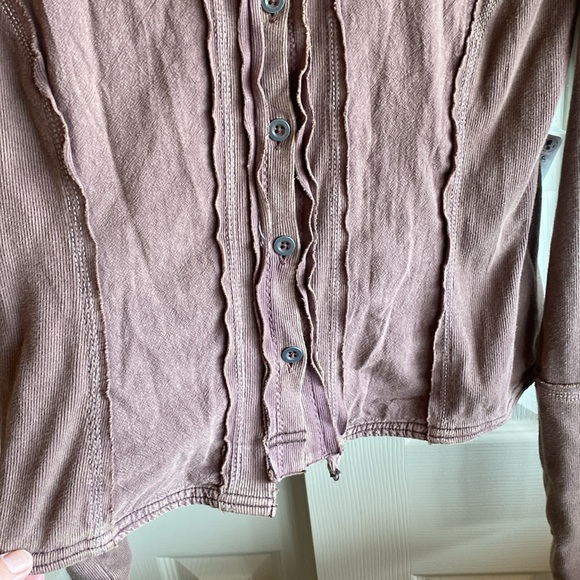Free People NWT Tiny Button-Up Long Sleeve Collared Ribbed Cotton Top medium - Picture 11 of 16